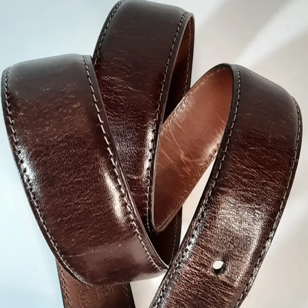 Torino Mens Anilline Kipskin Shoulders USA Brown Leather Belt Size 34 Vintage